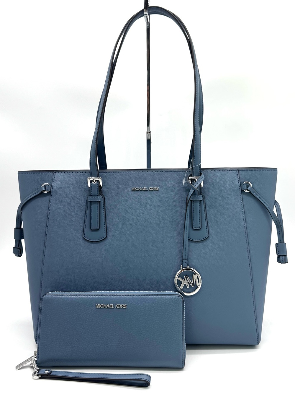 Michael Kors Voyager Large Leather Tote Bag w Matching Continental Wallet Denim
